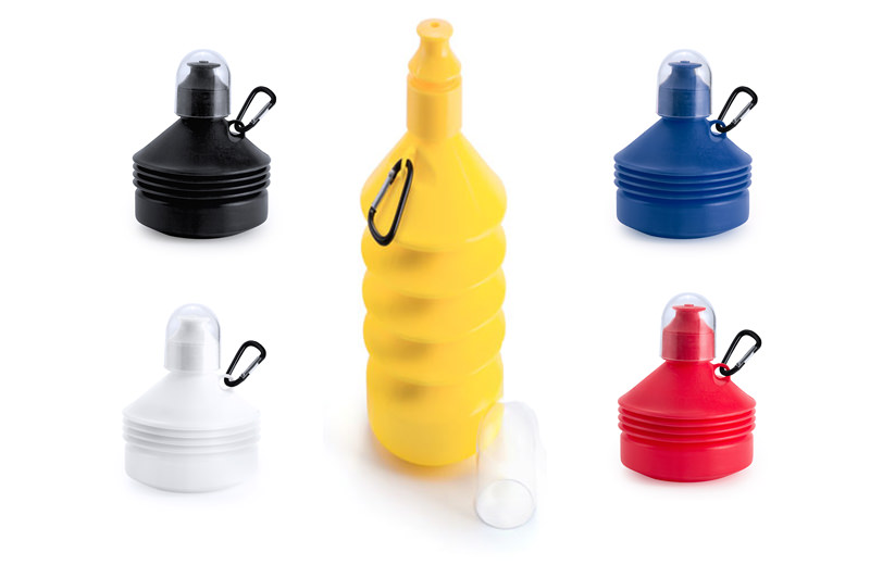 Faltbare Wasserflasche mit Karabiner - - Als Werbeartikel mit Ihrem Logo  bedrucken