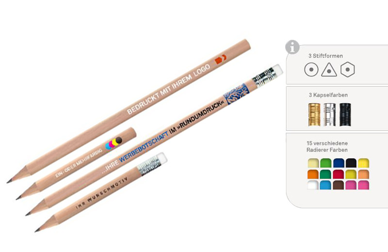 PEFC-Zertifizierte Bleistifte in verschiedenen Größen und Formen