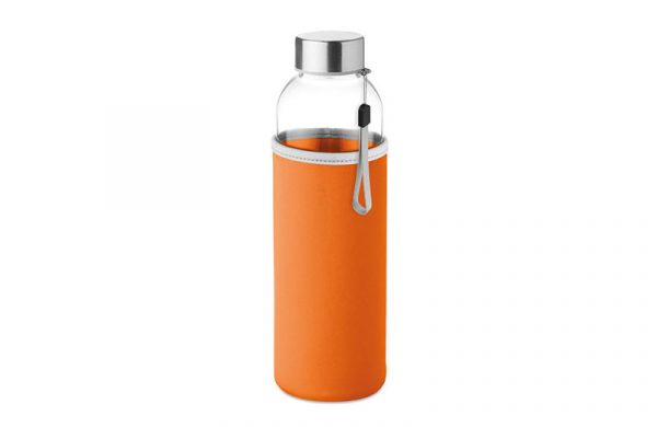 Glasflasche mit orangem Sleeve