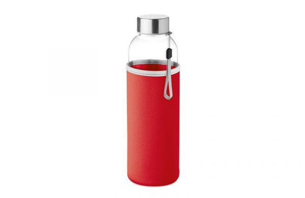 Glasflasche mit rotem Sleeve