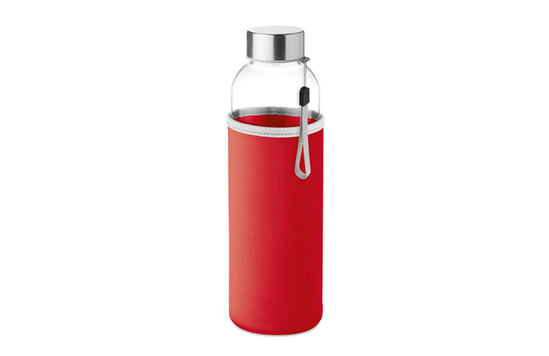 Glasflasche mit rotem Sleeve