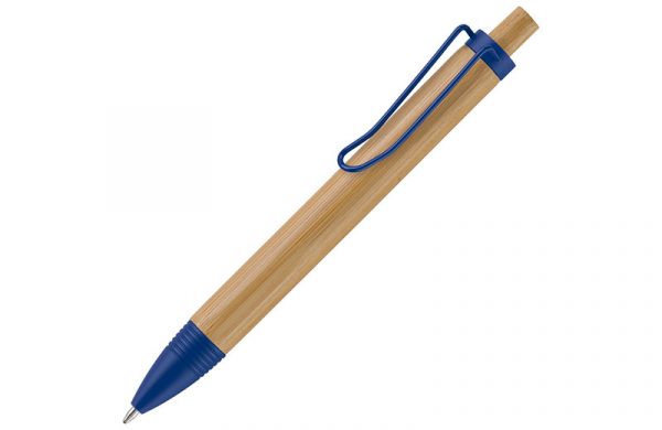 Bambus & Metall Kugelschreiber blau