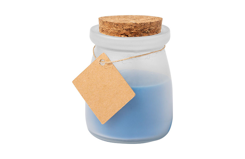 Duftkerze Kork im Einmachglas blau