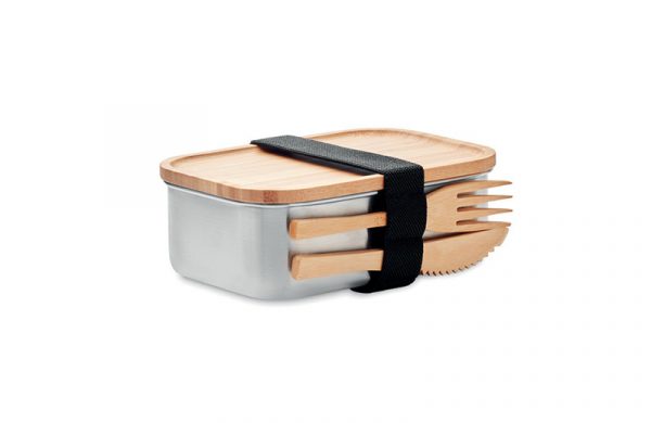 Lunchbox - Brotdose aus Edelstahl mit Bambus-Deckel und Besteck