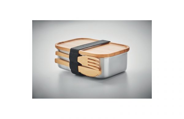 Lunchbox - Brotdose aus Edelstahl mit Bambus-Deckel und Besteck