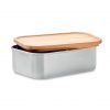 Lunchbox - Brotdose aus Edelstahl mit Bambus-Deckel und Besteck offen