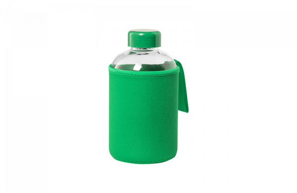 Glas Trinkflasche mit Softshell Hülle Grün
