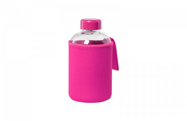 Glas Trinkflasche mit Softshell Hülle Pink
