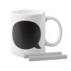 Comic Tasse mit Kreide und Feld zum Beschriften in Form einer Sprechblase