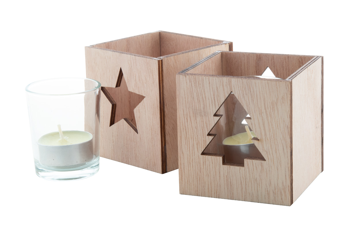 Vanille ökologische - Werbeartikel Teelichthalter Duftkerze aus mit Holz Christmas