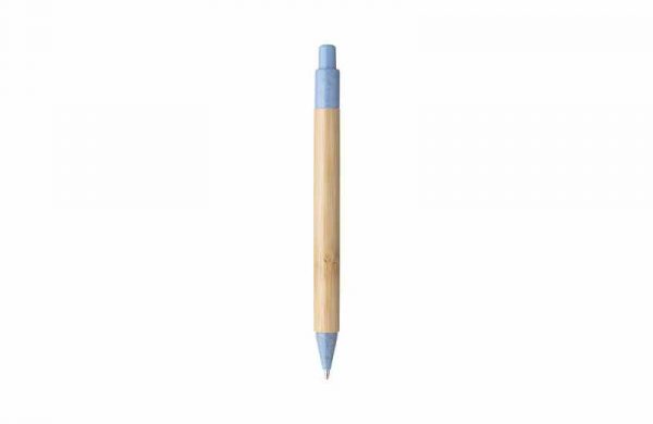 Kugelschreiber aus Bambus und Weizenstroh blau Rückenansicht