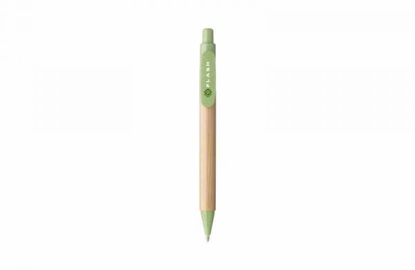Kugelschreiber aus Bambus und Weizenstroh grün mit Druck