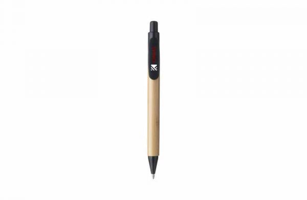 Kugelschreiber aus Bambus und Weizenstroh schwarz mit Druck