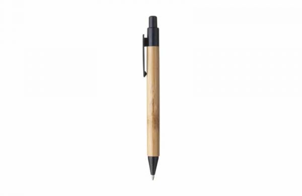 Kugelschreiber aus Bambus und Weizenstroh schwarz mit seitlichem Beispieldruck