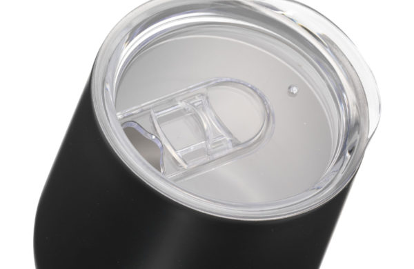 Thermo-Becher aus recyceltem Edelstahl in schwarz Detail Deckel