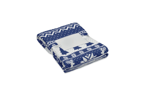 Fleece-Decke aus rPET mit Weihnachtsmotiven blau