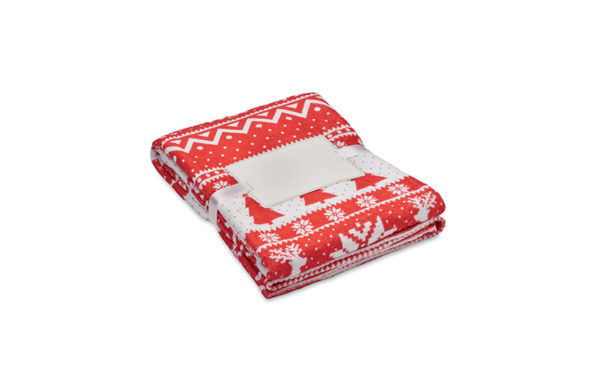 Fleece-Decke aus rPET mit Weihnachtsmotiven rot