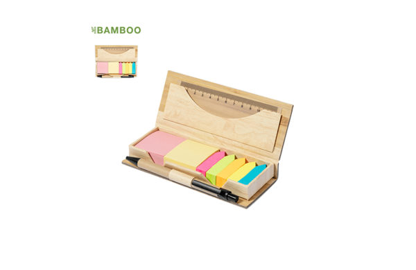 Haftnotiz Set in Bambus-Box mit Klappdeckel