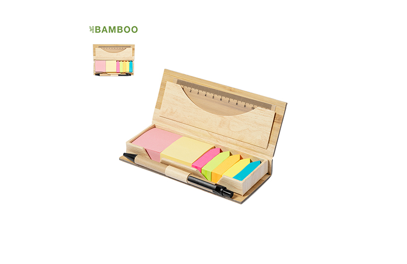 Haftnotiz Set in Bambus-Box mit Klappdeckel
